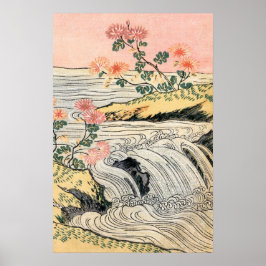 Roze bloemen waterval landschap poster