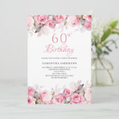 Roze Bloemen Waterverf 60ste Verjaardag Kaart (Staand voorkant)