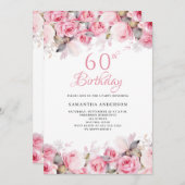 Roze Bloemen Waterverf 60ste Verjaardag Kaart (Voorkant / Achterkant)