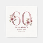 Roze Bloemen Waterverf 60ste Verjaardag Servet (Voorkant)