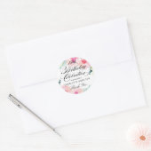 Roze Bloemen Waterverf 75e Verjaardagsviering Ronde Sticker (Envelop)