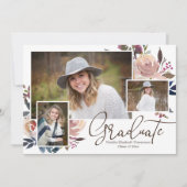 Roze Bloemen Waterverf Afstuderen Foto Kaart (Voorkant)