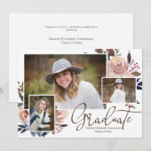 Roze Bloemen Waterverf Afstuderen Foto Kaart (Voorkant / Achterkant)