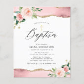 roze bloemen waterverf agate baptisme uitnodiging (Voorkant)