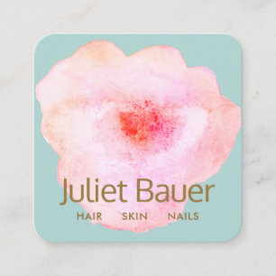 Roze Bloemen Waterverf Beauty Salon Square Busine Vierkante Visitekaartje