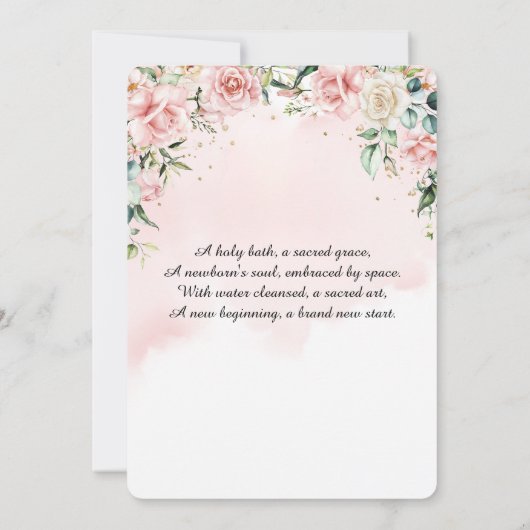 Roze Bloemen Waterverf Bidden Meisje Doop Kaart