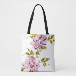 Roze bloemen waterverf bloem stijlvol elegant tote bag