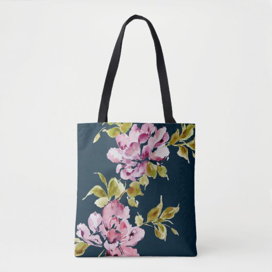 Roze bloemen waterverf bloem stijlvolle elegante m tote bag (Voorkant)