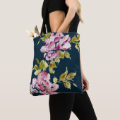Roze bloemen waterverf bloem stijlvolle elegante m tote bag (Dichtbij)