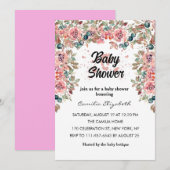 Roze Bloemen Waterverf Bloemen Baby shower Kaart (Voorkant / Achterkant)
