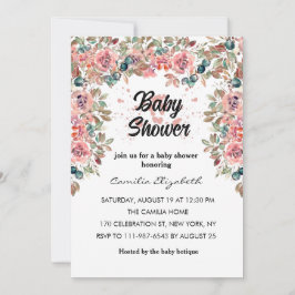 Roze Bloemen  Waterverf Bloemen Baby shower Kaart