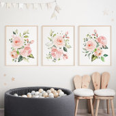Roze bloemen, Waterverf bloemen, meisjesserij Muurkunst Sets