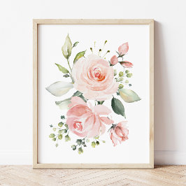 Roze bloemen, Waterverf bloemen, meisjesserij Poster