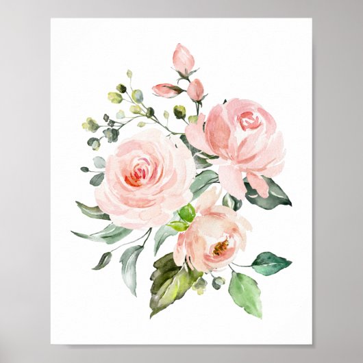 Roze bloemen, Waterverf bloemen, meisjesserij Poster (Voorkant)
