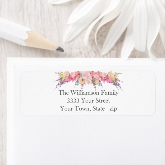 Roze Bloemen Waterverf Bloemen Verjaardag Etiket (Insitu)