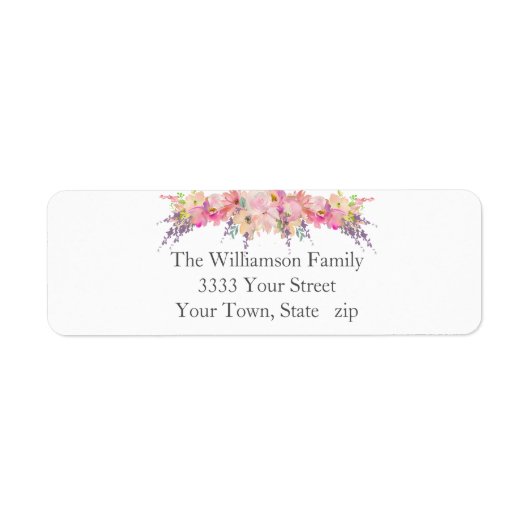 Roze Bloemen Waterverf Bloemen Verjaardag Etiket (Voorkant)