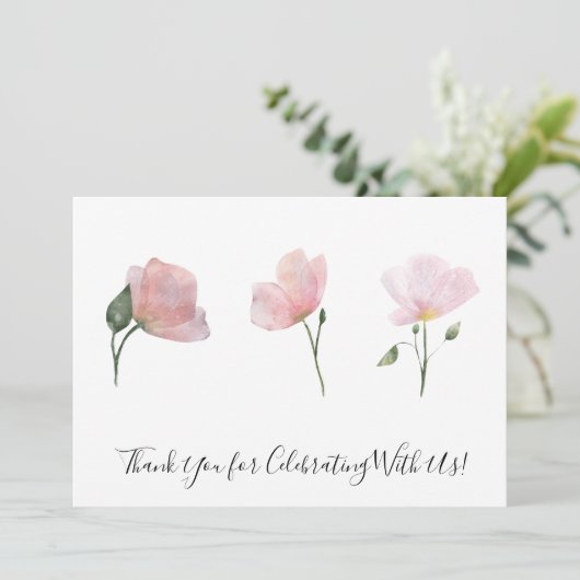 Roze Bloemen Waterverf Bloemenkunst Dank u kaart (Staand voorkant)