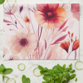 Roze Bloemen Waterverf Bloesems Elegant  Theedoek (Gevouwen)