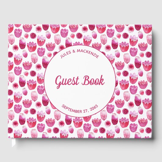 Roze Bloemen Waterverf Blossom Bruiloft Gastenboek (Voorkant)