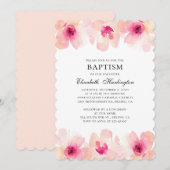 Roze bloemen waterverf. Blush floral doop Kaart (Voorkant / Achterkant)