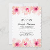 Roze bloemen waterverf. Blush floral doop Kaart (Voorkant)