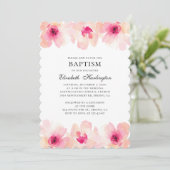 Roze bloemen waterverf. Blush floral doop Kaart (Staand voorkant)