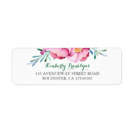 Roze Bloemen Waterverf Boeket Etiket