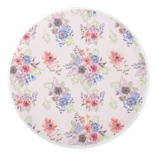 Roze Bloemen Waterverf Boeket Keramische Knop (Voorkant)