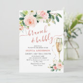 Roze Bloemen Waterverf Bruids Brunch Kaart (Staand voorkant)