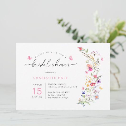 Roze Bloemen Waterverf Bruidsdouche Kaart (Staand voorkant)