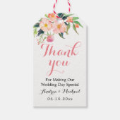 Roze Bloemen Waterverf Bruiloft Dank u Cadeaulabel (Voorkant)