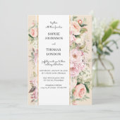 Roze bloemen waterverf bruiloft kaart (Staand voorkant)