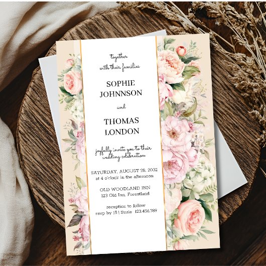 Roze bloemen waterverf bruiloft kaart