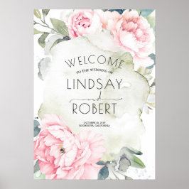 Roze bloemen  Waterverf bruiloft Poster