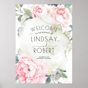 Roze bloemen Waterverf bruiloft Poster