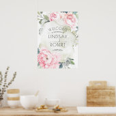 Roze bloemen  Waterverf bruiloft Poster (Keuken)