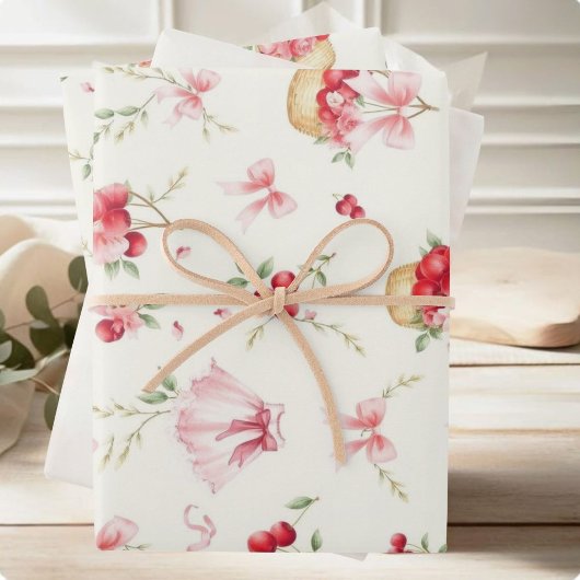 Roze Bloemen Waterverf Cherry Wrapping Paper