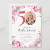 Roze Bloemen Waterverf Custom Foto 50e Verjaardag Kaart (Voorkant)