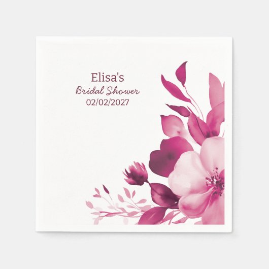Roze Bloemen Waterverf Custom Vrijgezellenfeest Servet (Voorkant)