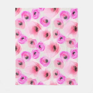 Roze Bloemen Waterverf Digitale Kunst Fleece Deken