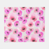 Roze Bloemen Waterverf Digitale Kunst Fleece Deken (Voorkant (Horizontaal))