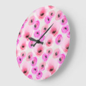 Roze Bloemen Waterverf Digitale Kunst Grote Klok (Hoek)