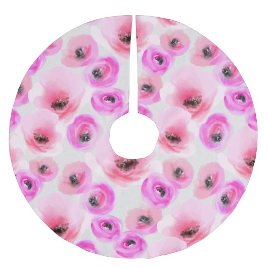 Roze Bloemen Waterverf Digitale Kunst Kerstboom Rok (Voorkant)