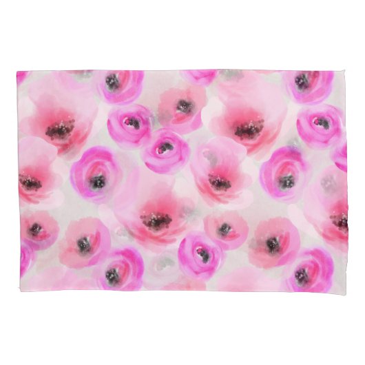 Roze Bloemen Waterverf Digitale Kunst Kussensloop (Voorkant)