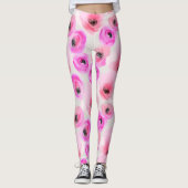 Roze Bloemen Waterverf Digitale Kunst Leggings (Voorkant)