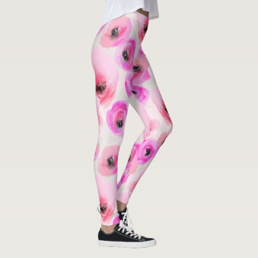 Roze Bloemen Waterverf Digitale Kunst Leggings (Rechts)