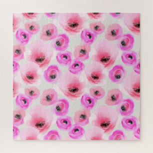 Roze Bloemen Waterverf Digitale Kunst Legpuzzel