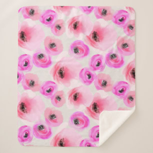 Roze Bloemen Waterverf Digitale Kunst Sherpa Deken