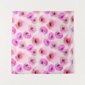 Roze Bloemen Waterverf Digitale Kunst Wandkleed (Voorkant (horizontaal))