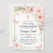 Roze Bloemen Waterverf Eerste Heilige Communie Kaart (Voorkant)